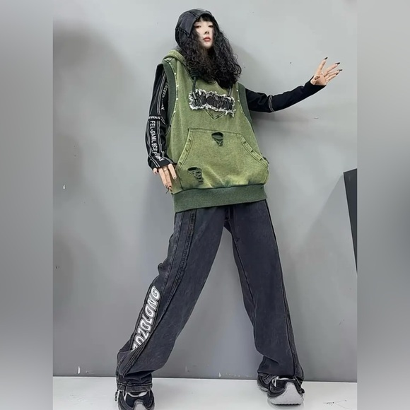 🆕 Unisex Cotton Hoodie Vest - Sleeveless - Distressed - Moto Sport - 100% COTTON - Picture 3 of 14